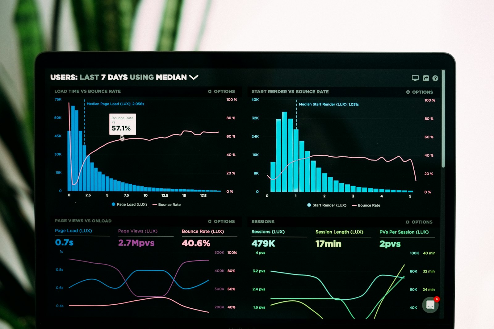 Screen showing a structured presentation of analytical information